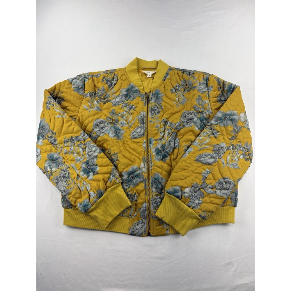 Elan Aubray Quilted Bomber Jacket Floral Print Yellow Gray Full Zip. Women's Med - Picture 2 of 16